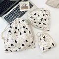 Three sizes of embossed cotton drawstring bags with cute cat and bow patterns - Black Cat & Dog