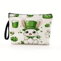 St. Patrick's Day makeup bag with cartoon rabbit and lucky shamrock print and wristlet - Style 1 / 17x25cm (With Wrist Strap)