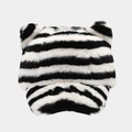 Casquette de baseball en peluche à motif zèbre avec oreilles de chat pour l'hiver - Rayures Noires et Beige