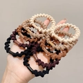 Elastic spiral hair ties in black, brown, and beige colors for high ponytail styling - 10 Pcs/Set / 3# Beige + Dark Brown + Black + Khaki + White