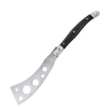 Laguiole style cheese knife with silver perforated blade and black curved plastic handle - Single Knife with Holes