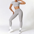 Ensemble de yoga gris clair deux pièces avec haut court moulant et legging taille haute - S / Haut Et Bas / Gris Givré