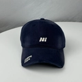 Close-up of embroidered white Ni letter and distressed details on a navy baseball cap - One Size (54-60cm) / Navy Blue