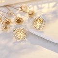 Elegant gold S925 tree of life stud earrings with sparkling cubic zirconia crystals - Gold