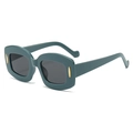 Retro oversized square sunglasses in dark green with golden metallic accents and grey lenses - Green Frame Grey Lens