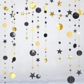 Sparkly black and gold star and circle paper garland for birthday party decoration - 4 Meters / Black Gold Round Star Garland