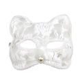 Elegant white lace cat ear mask with pearl nose and delicate whiskers for cosplay - White Lace Trending Cat Mask with Pearl