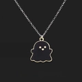 Minimalist black ghost pendant necklace with gold trim and heart eyes on silver chain - Single Piece/Black Ghost / Black