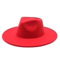 Detailed view of the red wool fedora with a wide flat brim and retro English style - M (56-58cm) / Red