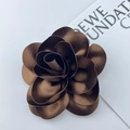 Close-up of a 14cm brown 3D satin flower brooch showing elegant petal texture and detail - Coffee