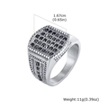 Detail view of silver men's signet ring with black zircon stone inlay and side texture - Silver Square Black Zirconia Ring (Size 7)