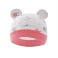 Cappellino neonato bianco con tesa rosa, orecchie di coniglio e motivi stampati - Cappello Coniglio Cartone Animato Ricamato Rosa