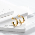 Luxurious C-shaped titanium steel gold earrings inlaid with colorful gemstones - Gold With Multicolor Rhinestone (ER-827)