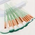 8-piece makeup brush set with green glitter transparent spiral handles and rose gold ferrules - 10 Piece Set / Crystal Green