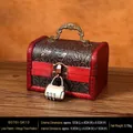 Vintage red wooden jewelry box with lotus relief and three-digit combination lock - Lotus Handle + Combination Lock