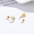 925 sterling silver star stud earrings with blue zircon and gold plating finish - Octagram (A-74-16) / Gold Color (Turquoise)