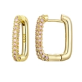 Macro shot of gold S925 sterling silver hoop earrings with pink zircon stone inlay - Rectangle Hoop (JQH0070) / Gold-Light Pink