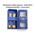 Christmas gift set with gold stainless steel gingerbread man and snowman spoons - Blue Box 2PCS Set (Snowman+Gingerbread) / Silver