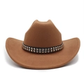 Klassischer brauner Cowboyhut aus Wollfilz mit breiter Krempe und silbernem Nietband - M (56-58cm) / Khaki