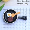 Miniature resin frying pan magnet with steak and egg detail, measuring 8x4.8cm and 28g - Skillet Egg and Steak (No Magnet)