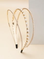 Dreilagiges goldenes Perlen-Haarreif-Set mit Strasssteinen und elegantem Design - Perlengold / Dreilagige Perle