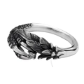 Silver dragon claw ring with feather design and small crystal in punk vintage style - Black Bird Ring