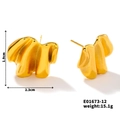 Minimalist gold-tone irregular geometric stainless steel stud earrings with crumpled texture - Crumpled Foil Style (E01673-12)