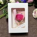 Pink soap rose gift box with beige ribbon and transparent window for Valentine's Day - Pink Box / Rose Red