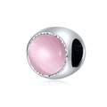 Pink round bead with silver base for DIY jewelry making and charm bracelet - Round Pink Main Stone