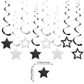 Halloween party decorations with black and silver hanging star swirls, 15cm star diameter - Hollow Star Swirls / Black and Gray