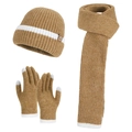 Winter ginger yellow knitted set with hat, scarf, and touch-screen gloves - Caramel