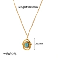 Titanium steel tiger eye pendant necklace in gold finish with blue stone detail - Turquoise Oval Style (TN3459-SS)