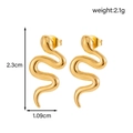 Golden snake-shaped titanium earrings with dimension markings on white background - Snake Curve Shape Style (ER-1583)