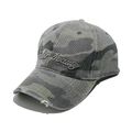 Close-up of camouflage baseball cap with white 3D embroidery and distressed brim details - M (56-58cm) / Grey Green Camouflage-Beauty(F)
