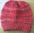 Pink and white knit beanie for women featuring a thick ribbed edge and textured weave - One Size / Pink White Mixed