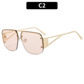 Fashionable gold metal half-frame sunglasses with light brown lenses and hollow temples - Gold Frame Light Tea Lens
