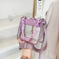 Trendy purple transparent PVC handbag with rhinestone trim and chunky plastic chain - Pink