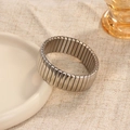 Elastic stainless steel wide bracelet in silver finish with vintage metal segments - 18mm Wide / Steel