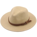 Chapeau fedora classique en paille beige avec ruban à glands en similicuir marron - Beige