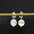Baroque pearl earrings with emerald-cut crystals in gold finish on 925 silver pins - Oval Zirconia Studs