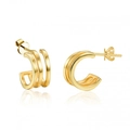 Modern gold-tone triple layer geometric C-shape stud earrings with high polish finish - Gold Multi-Layer Intertwined