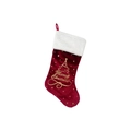 Calza di Natale in velluto rosso scuro con bordo bianco e decorazioni dorate - Bordeaux-Albero di Natale