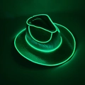 Detail of neon green LED glowing edges on a black leather cowboy party hat in the dark - Adult Wireless-Green