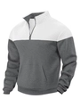 Men's quarter-zip hoodie with grey and white color block and quilted diamond pattern - S / White + Grey