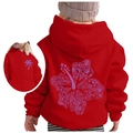 Red kids hoodie with purple hibiscus flower back print and palm tree front detail - Tops / Size 100 / Red