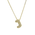 Puffy 18k gold plated letter J pendant necklace with sparkling cubic zirconia stones - Letter J Necklace