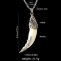 Retro stainless steel wolf tooth necklace with acrylic pendant and 70cm chain size info - Wolf Tooth No.42 + 70cm Steel Chain