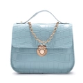 Light blue faux crocodile small crossbody bag with gold chain and metal clasp detail - Blue