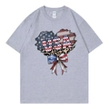 T-shirt gris de l'Independence Day avec motif coeur drapeau USA et léopard - Gris 317