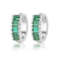 S925 silver hoop earrings with emerald green square cut zircons in a channel setting - Silver/Green